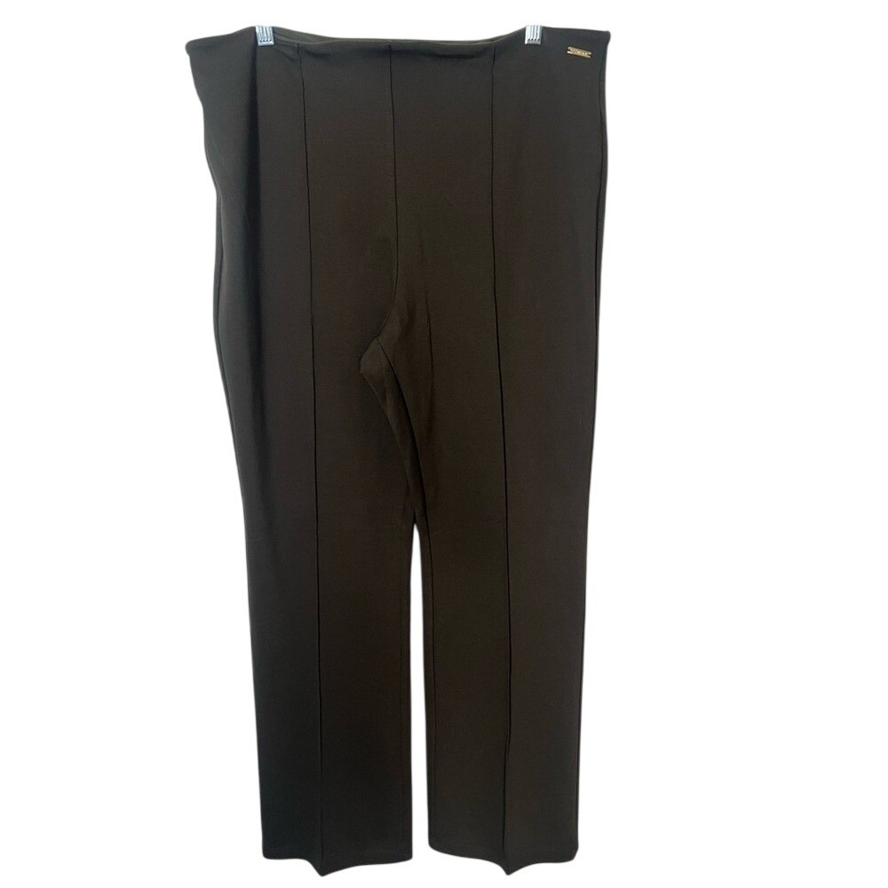 T Tahari Womens‎ XL Tummy Control Ponte Pants Deep Olive Green Straight Leg NWT